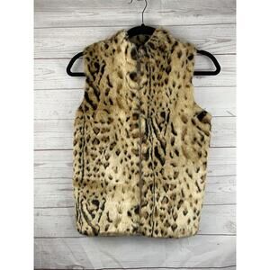 Designers Original Vest Womens‎ small brown animal print zip up sweater back